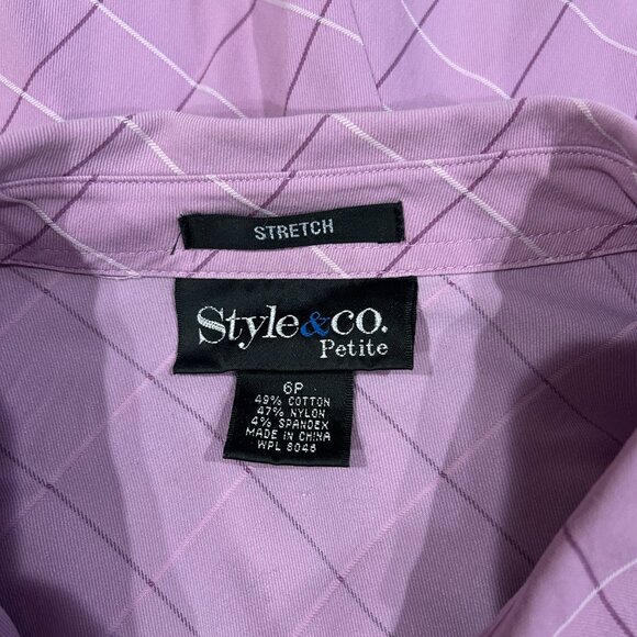 Style & Co. Petite Lilac Diamond Check Jacquard 34 Sleeve Button Top Blouse 6P C - Picture 8 of 8